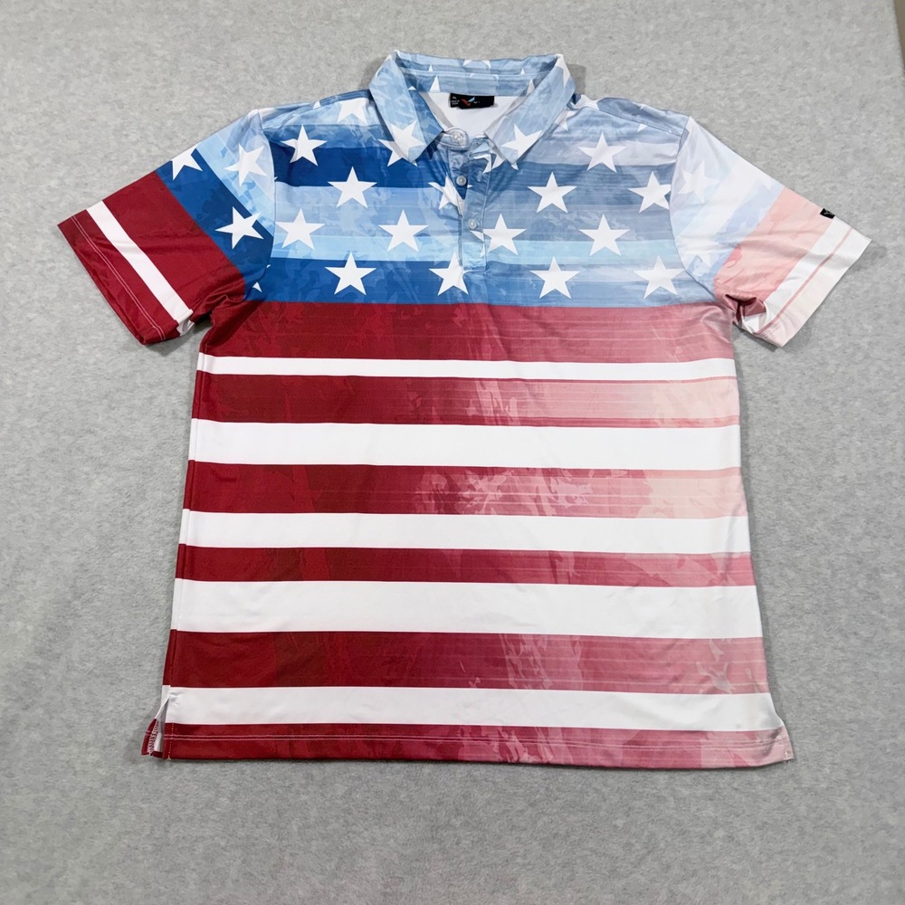 Yatta Golf Polo Shirt Mens XL Red White Blue  Patriotic Stars Stripes